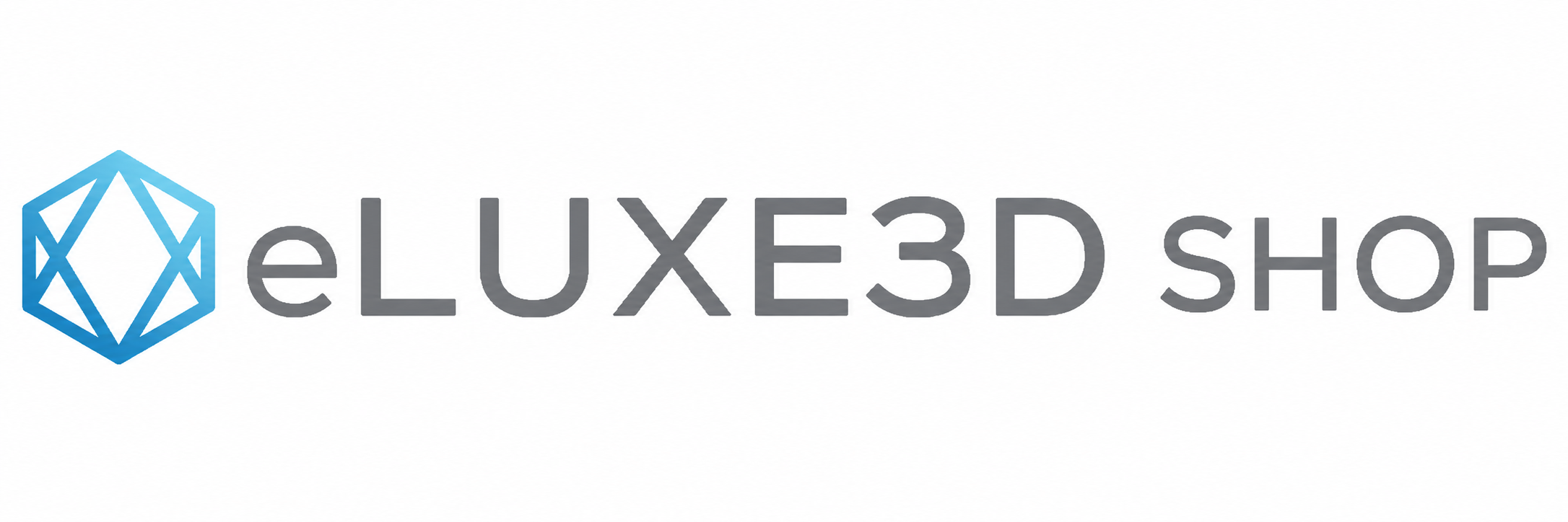 Logo of eLUXE3D Shop with a blue geometric design on a white background